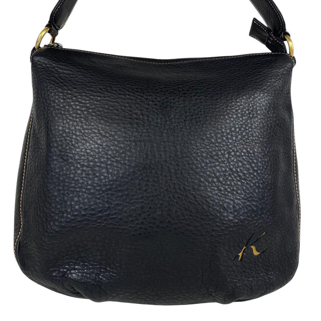 Kitamura キタムラ ショルダーバッグ オールレザー シボ革 Kマーク 黒