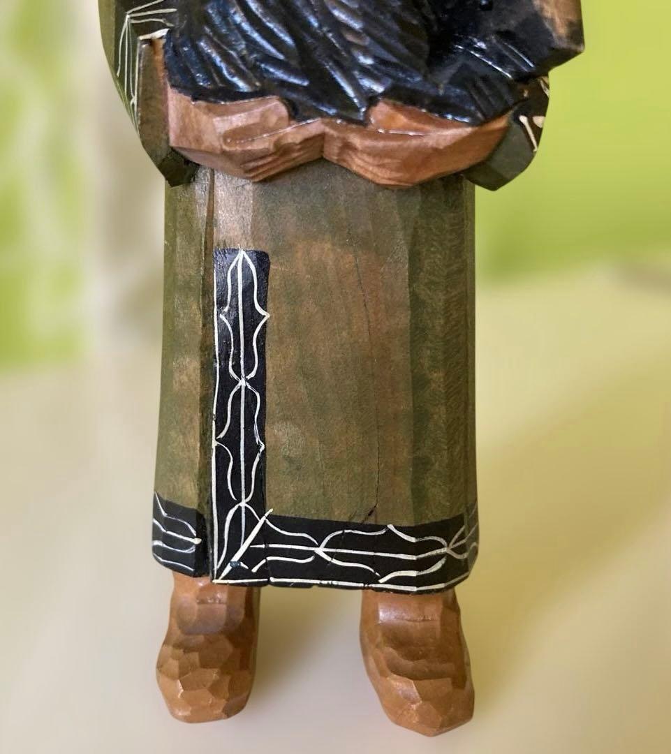 木彫り 農民美術 木端人形 アイヌ 夫婦 小熊 鮭 2体セット アイヌ 人形