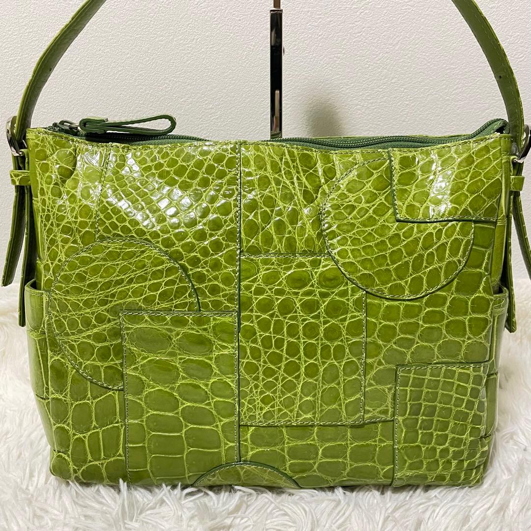 極美品/希少色　JRA認証　リアルクロコダイル　2wayショルダーバッグ　緑