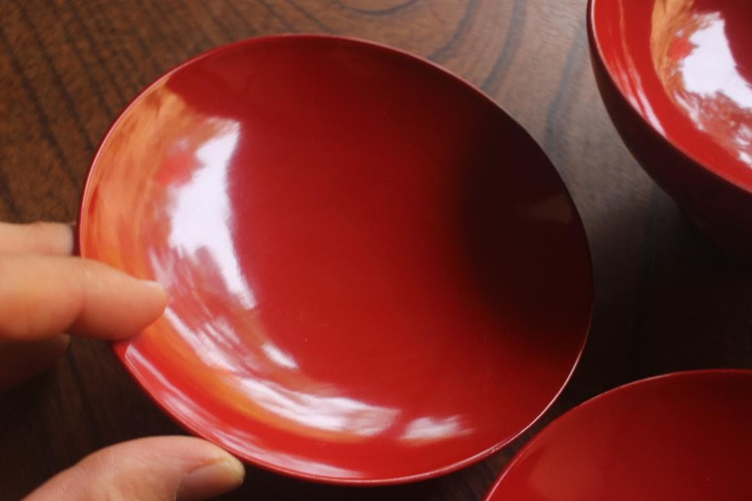 デッドストック！上質朱漆に極上沈黒桜文の映えるお椀2点（検輪島塗懐石椀雑煮椀