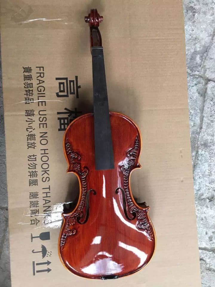 駒付き！ ハイグレード手彫りのバイオリン4/4 木製赤ワインバイオリンプロの楽器