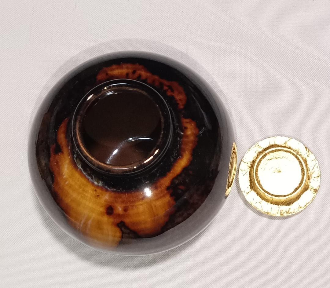 茶道具 京都洛東 桶谷定一作 文琳茶入 牡丹唐草金襴仕覆 美品