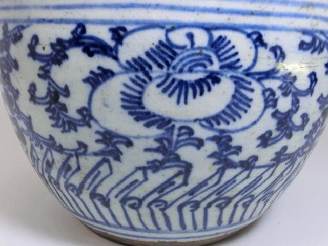 水指■青華花唐草紋 漆器蓋 唐物 染付 古玩 茶器 みずさし 古いお茶道具 骨董