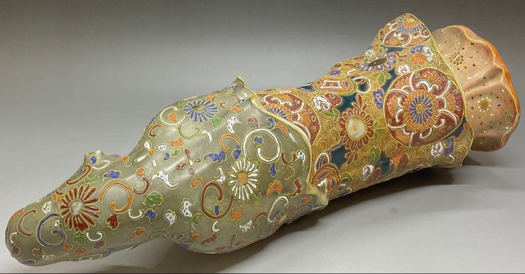 九谷焼 聖観音菩薩像 立像 色絵 金彩 置物 38cm Y302