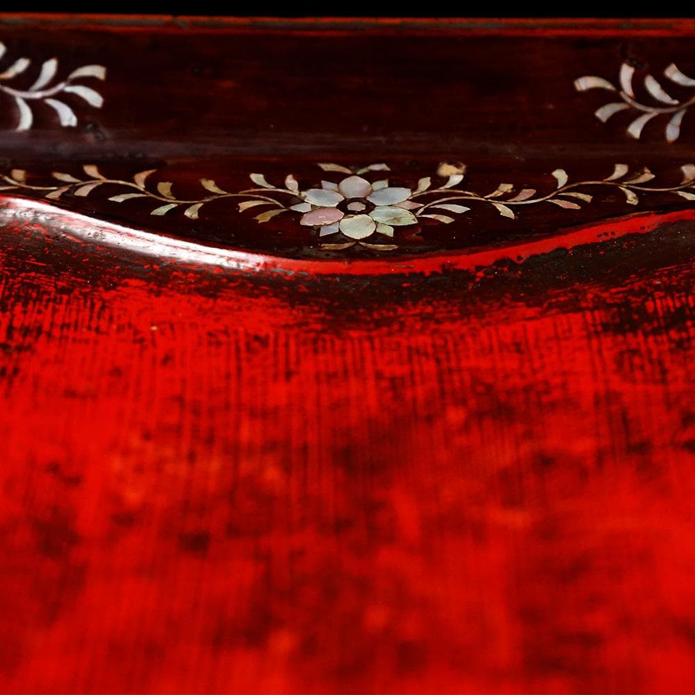 T　唐木　唐物四方盆　唐草螺鈿細工　茶道具　菓子鉢　菓子器　木製　共箱