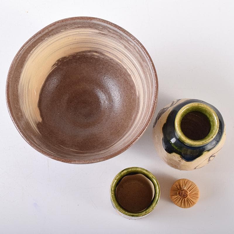 茶道具 利休茶箱 浅見与し三作 茶碗 織部焼 振出など 八点 一式 VR7984