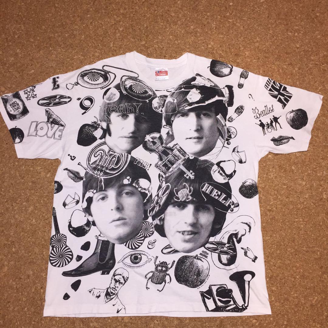 Beatles 90s 全面プリント ビンテージTシャツ 総柄 90s THE BEATLES 総