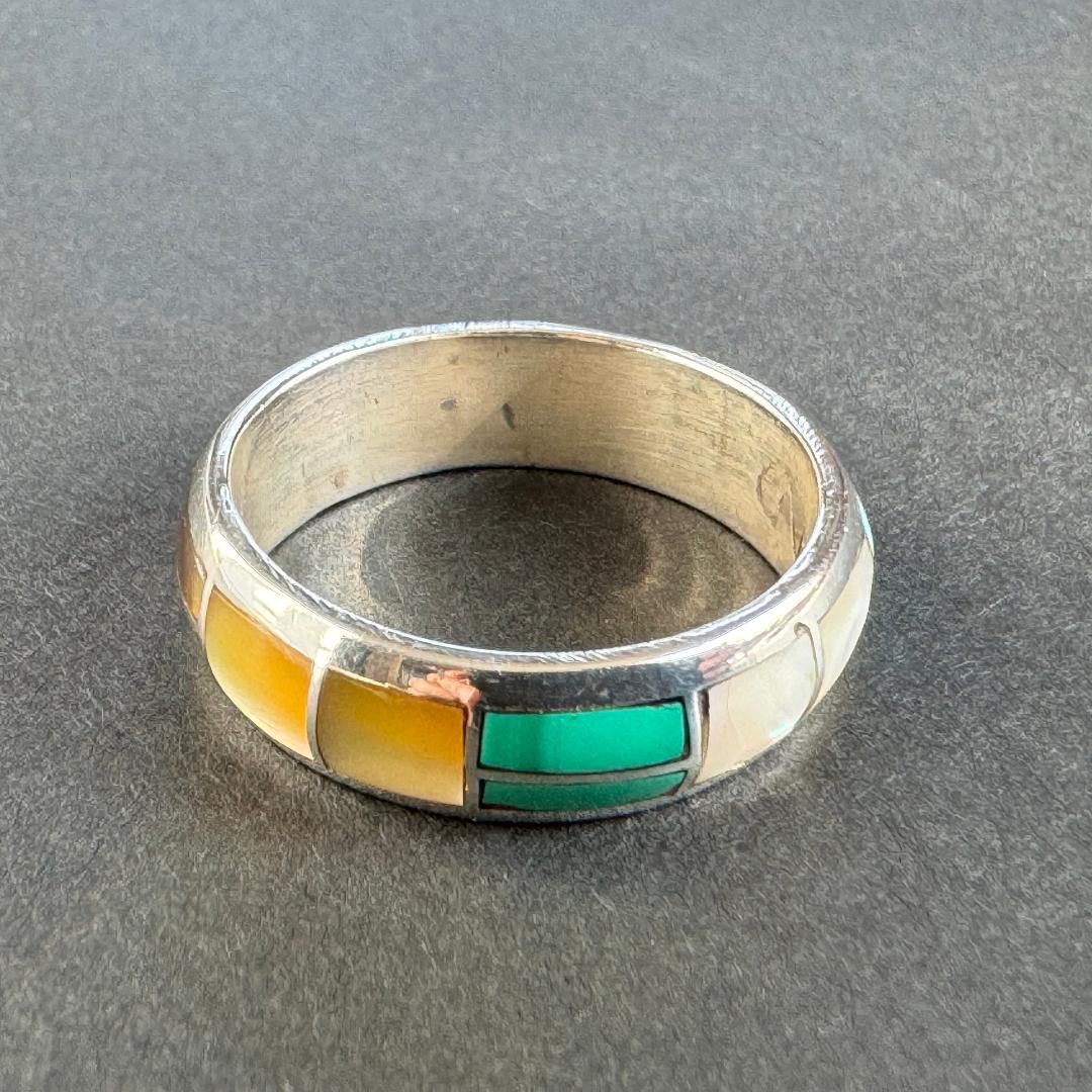 や*ま様 マルチカラー　インレイ　リング　サムリング　リング　ズニ　インディアン