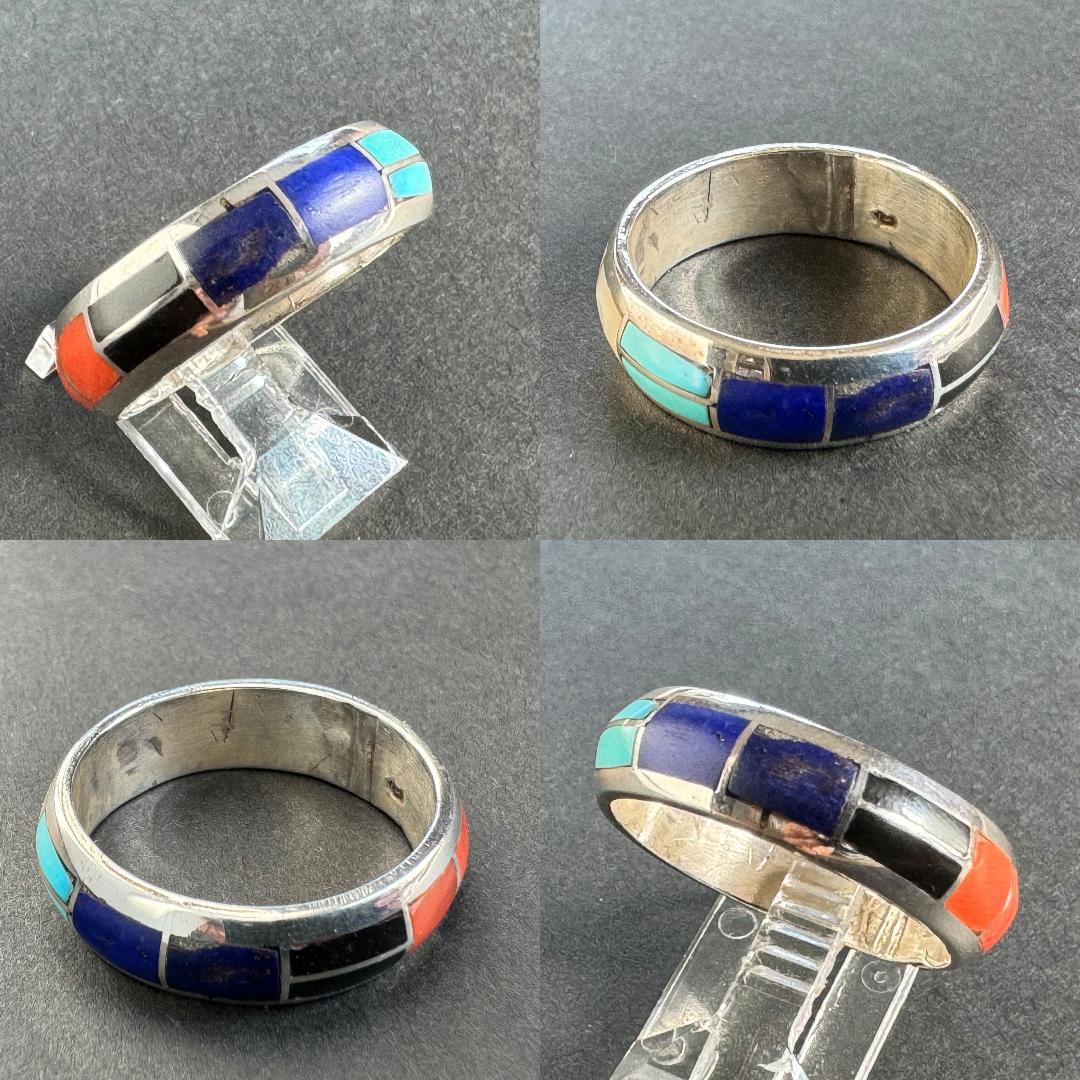 や*ま様 マルチカラー　インレイ　リング　サムリング　リング　ズニ　インディアン