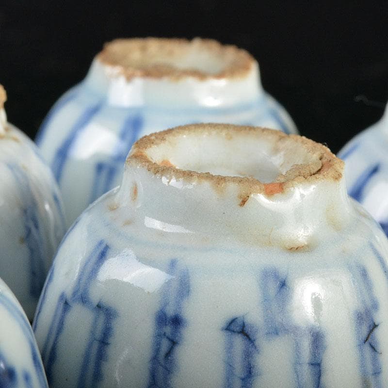 煎茶道具 南京染付 線文 茶杯 ぐい呑 五客 時代箱付 古玩 M