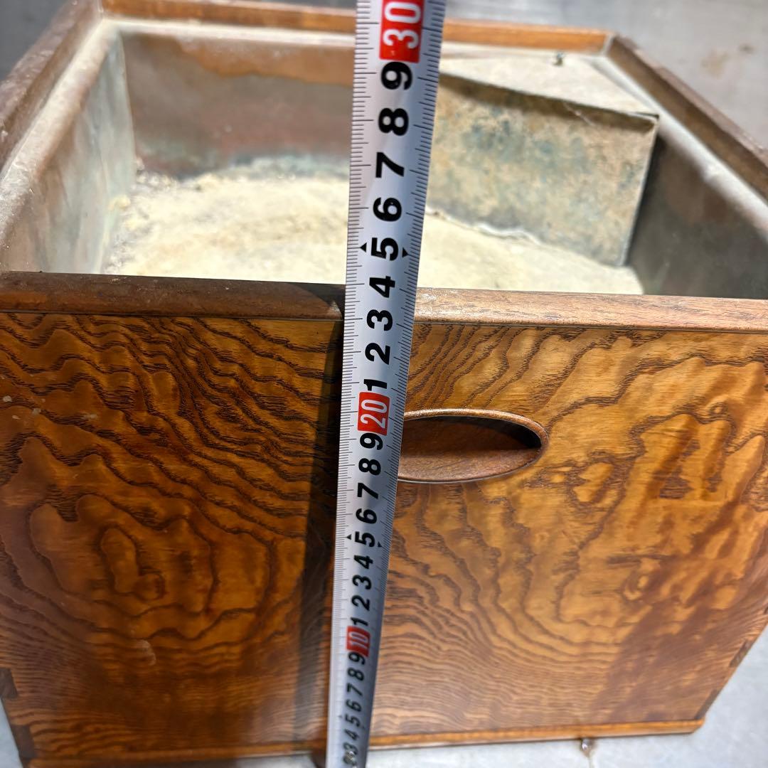 火鉢 銘木 綺麗な木目 欅 玉杢 無垢 黒柿 孔雀杢 角火鉢 茶道具 煎茶