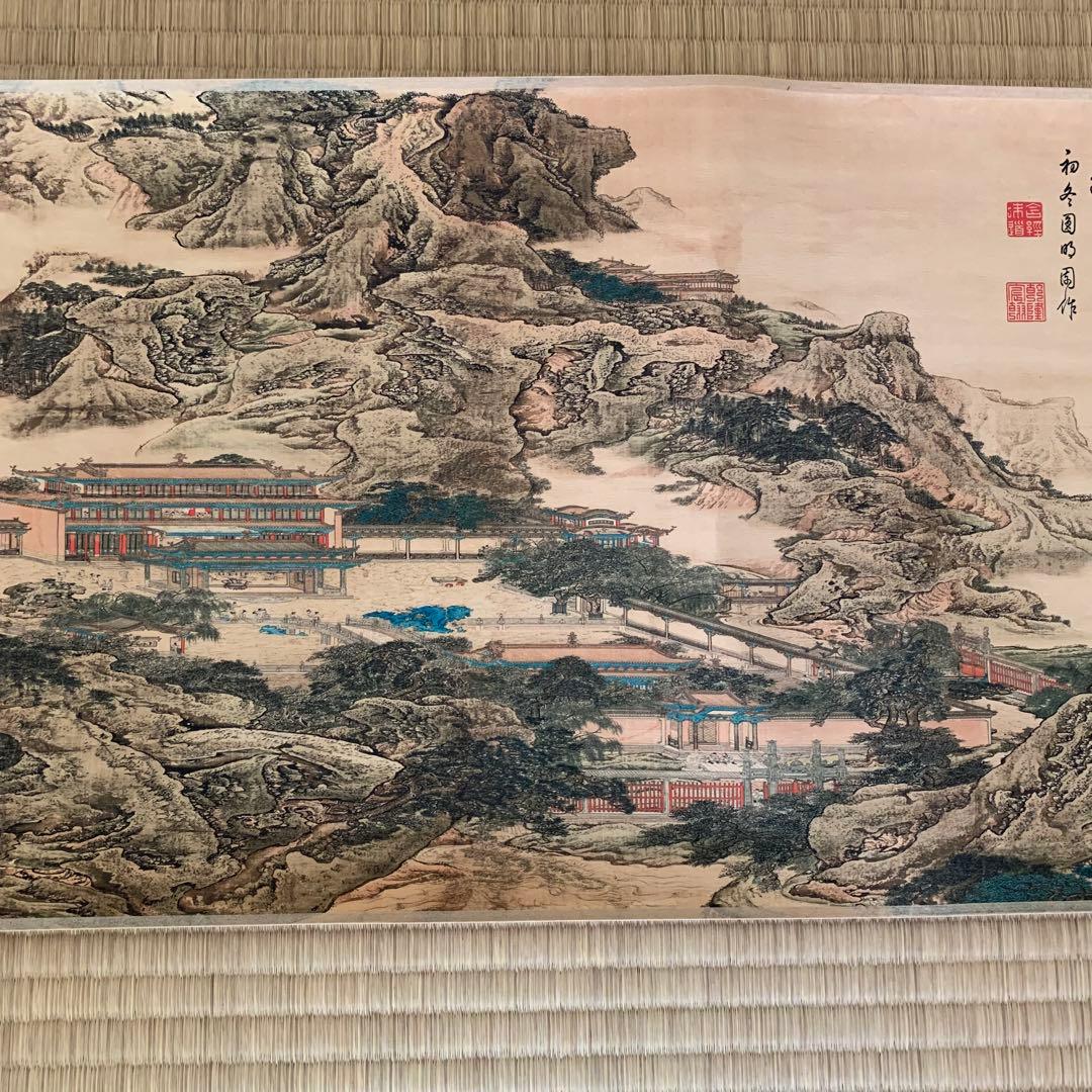 中国絵画 清国 名家 表江 「阿房宮」 山水絵 国画 巻物 巻き絵