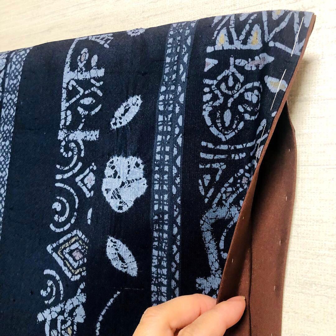 未使用 スーパートールサイズ】阿波天然藍 臈纈染 結城紬 裄丈71 身丈
