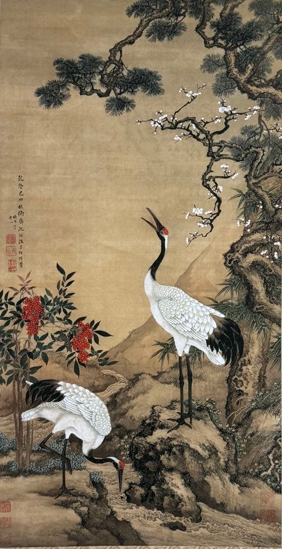 中国 清時代 沈銓 松梅雙鶴図 絹本 原色複製 ◇検故宮博物館◇ 一鼎軒