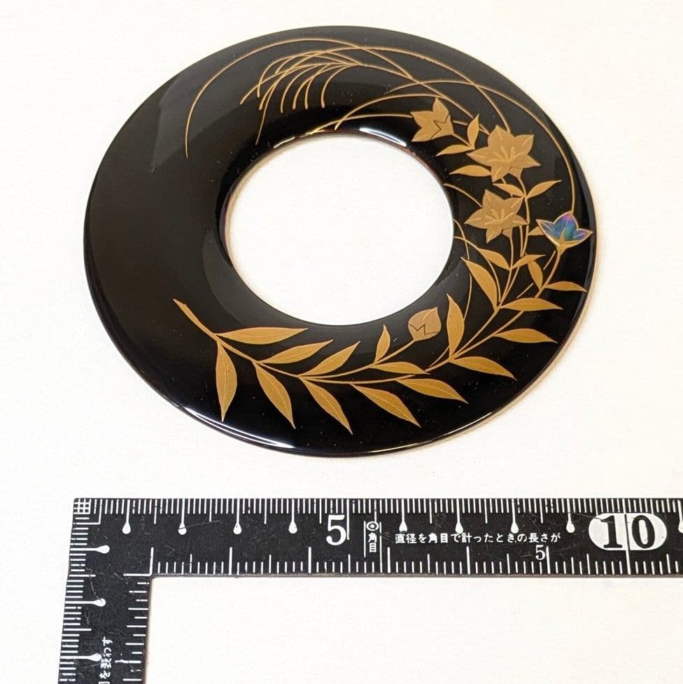 【セール・新品】 法衣環　黒　桔梗　約10cm　蒔絵　田中修孝作