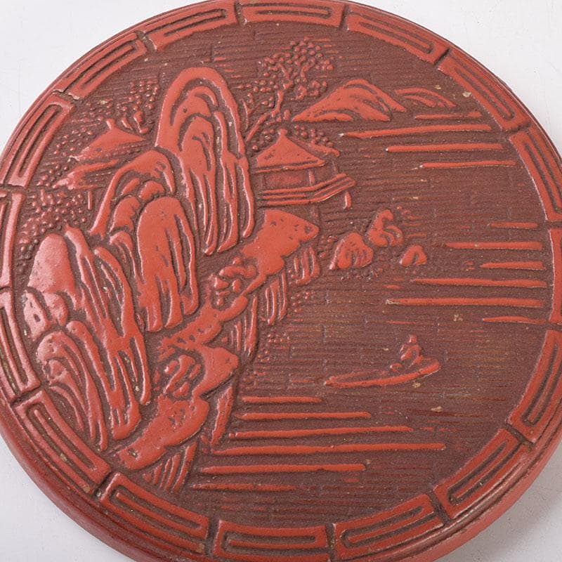 古清水薩摩焼　陶堆朱　山水文　重箱　二段重箱　拝領時代箱　C　R9138