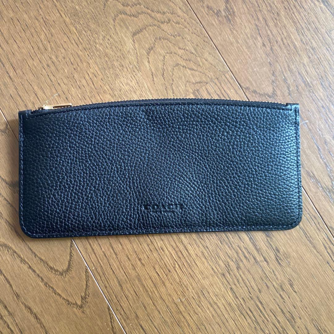 コーチ 黒 レザー 長財布 取り外し可能ストラップ