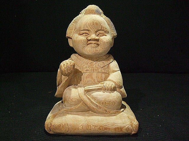 【お福さん】桧　山車、木彫り彫刻　高さ25ｃｍ お福さん】桧 山車、木彫り彫刻 高さ25cm お福さん】桧 山車、木彫り