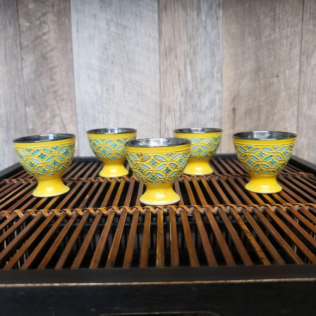 12点セット】永楽焼/黄交趾/酒器揃/徳利一対/酒盃十客/内銀張/骨董