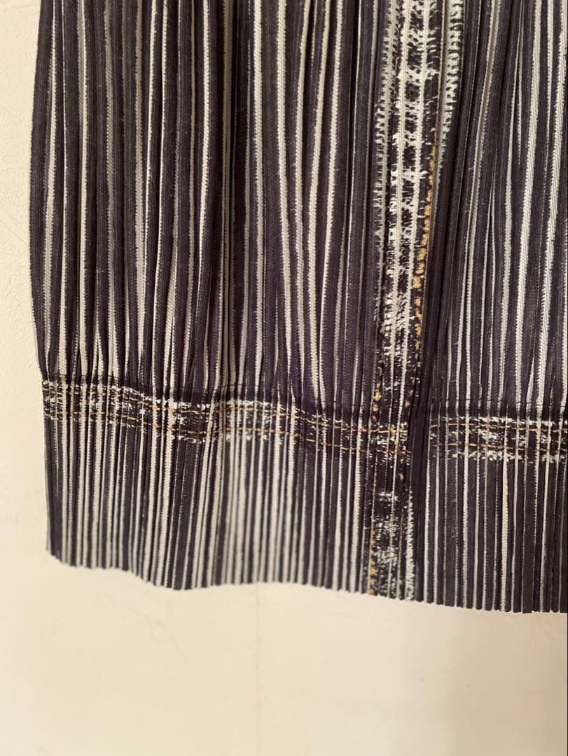 イッセイミヤケプリーツプリーズ デニム転写プリント　プリーツスカート