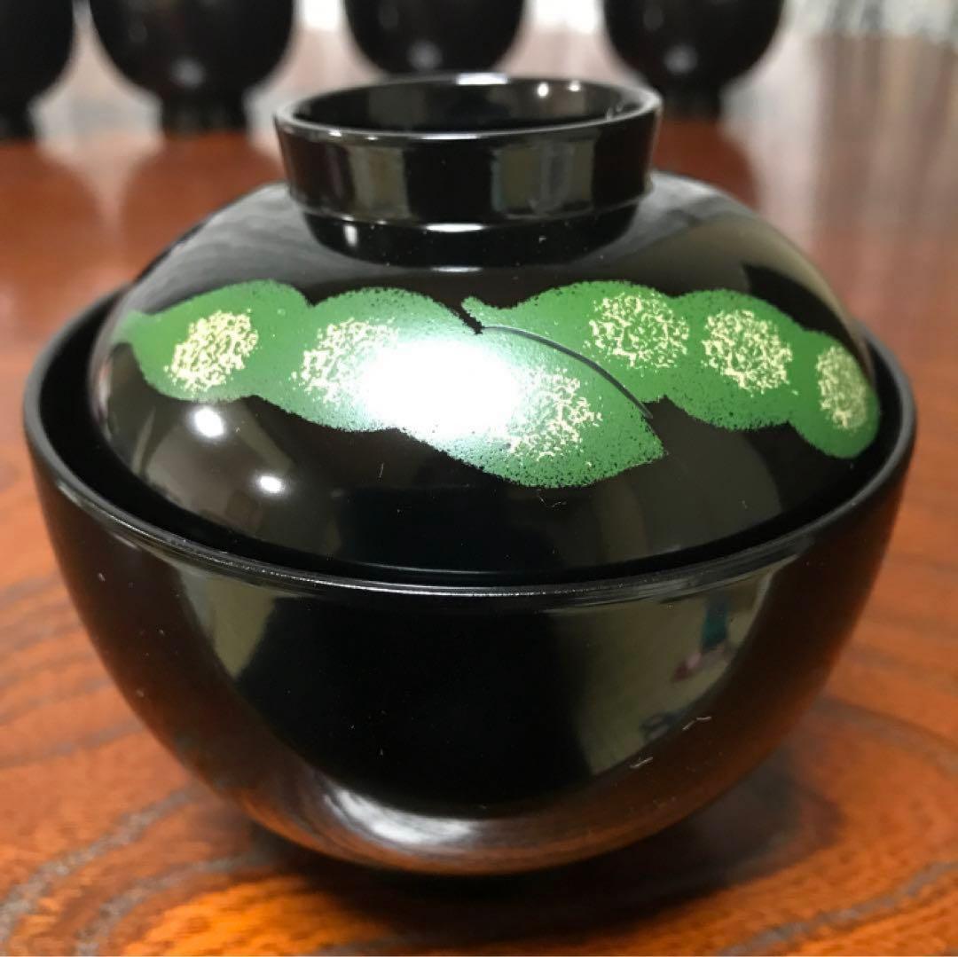 越前塗 野菜　うるし絵 蓋つき　汁椀　5個　絵変り