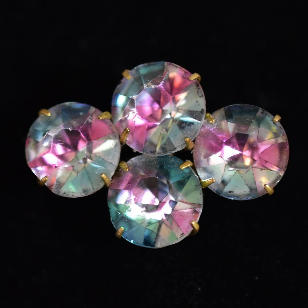 アンティーク 虹色 初期ストライプ アイリスガラスのブローチ