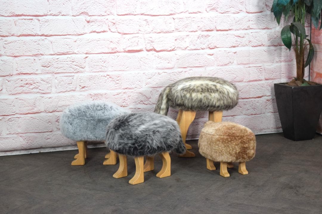 展示品 旭川家具 匠工芸 アニマルスツール ウルフグレーミックス Sサイズ