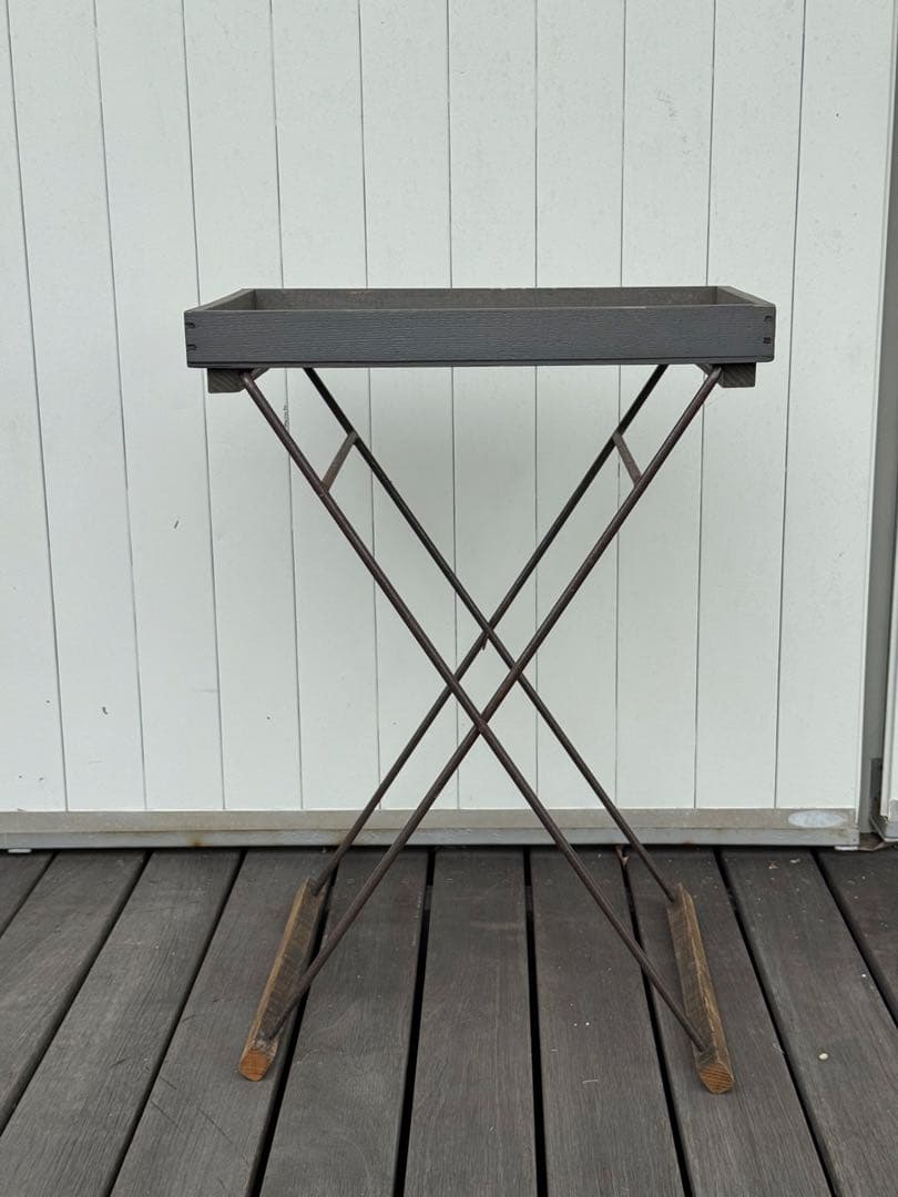 ヴィンテージ 昭和レトロ 古道具 折りたたみ木製トレイテーブル グレー