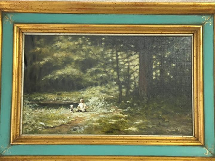 松本晴夫  夏  M8号  油絵　少年と犬