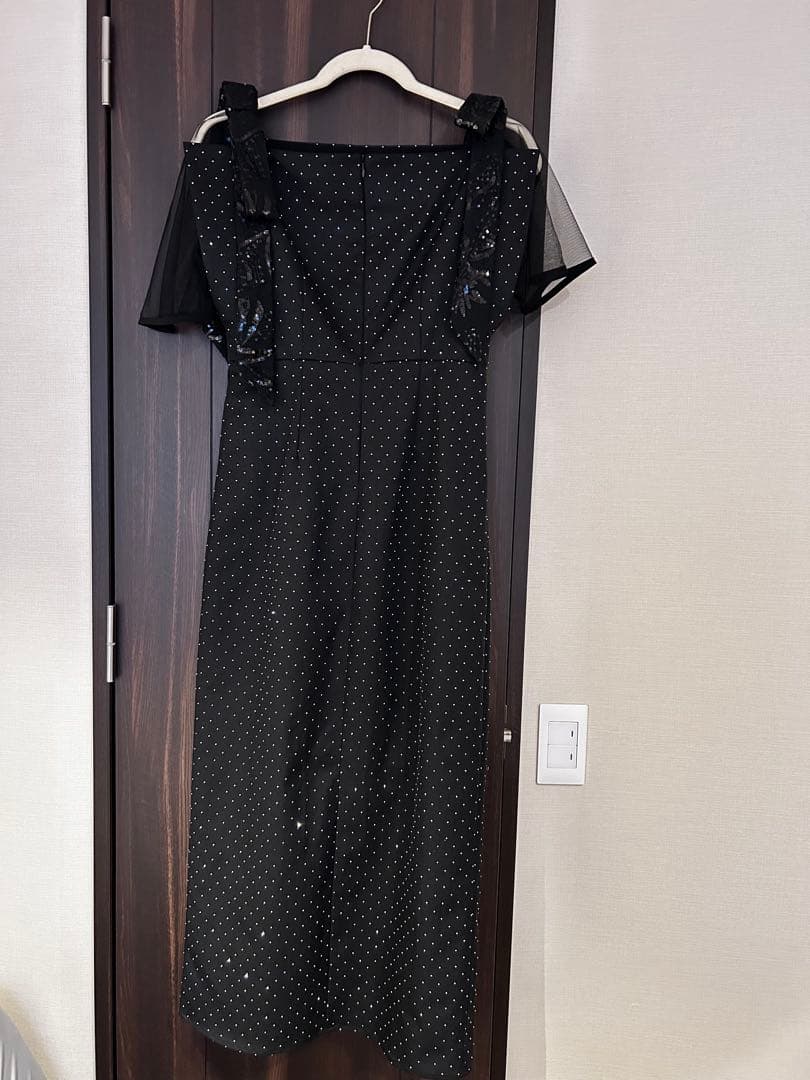 Leja 2WAY花柄リボンドットストーンブラックドレス