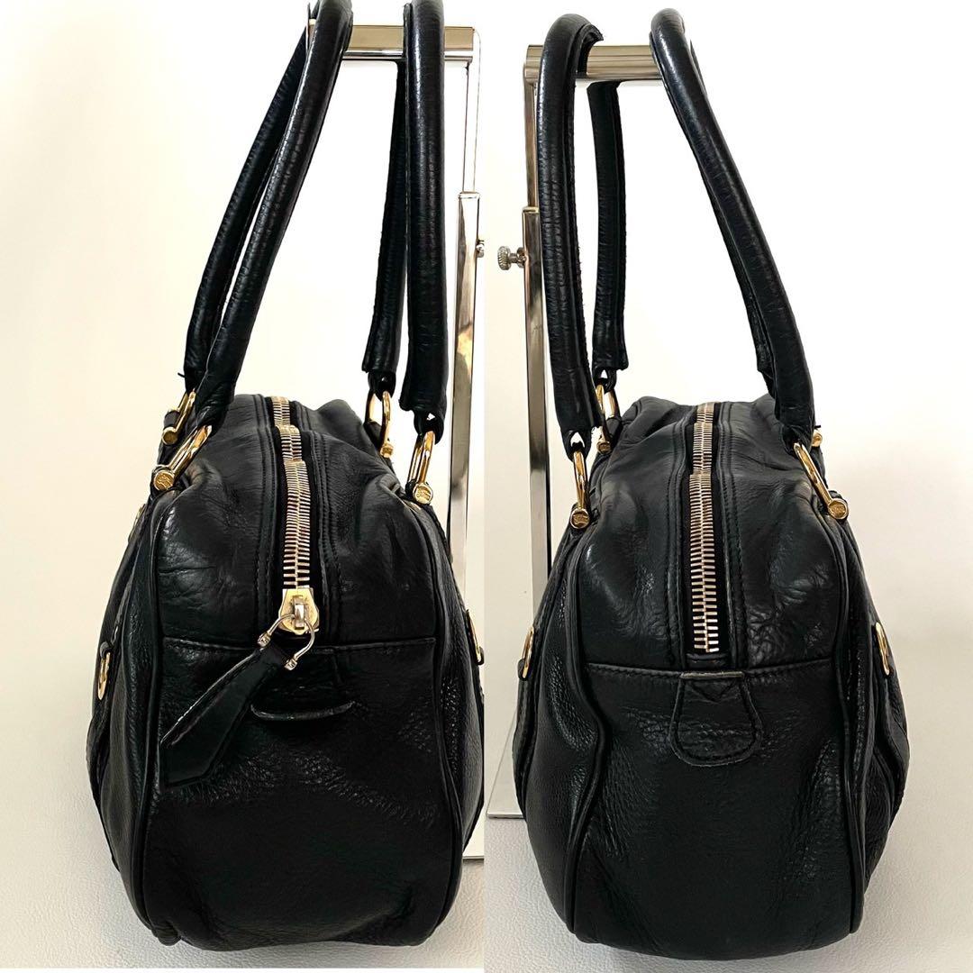 バーバリー ハンドバッグ ブラックレザー メガチェック ホースロゴ ゴールド