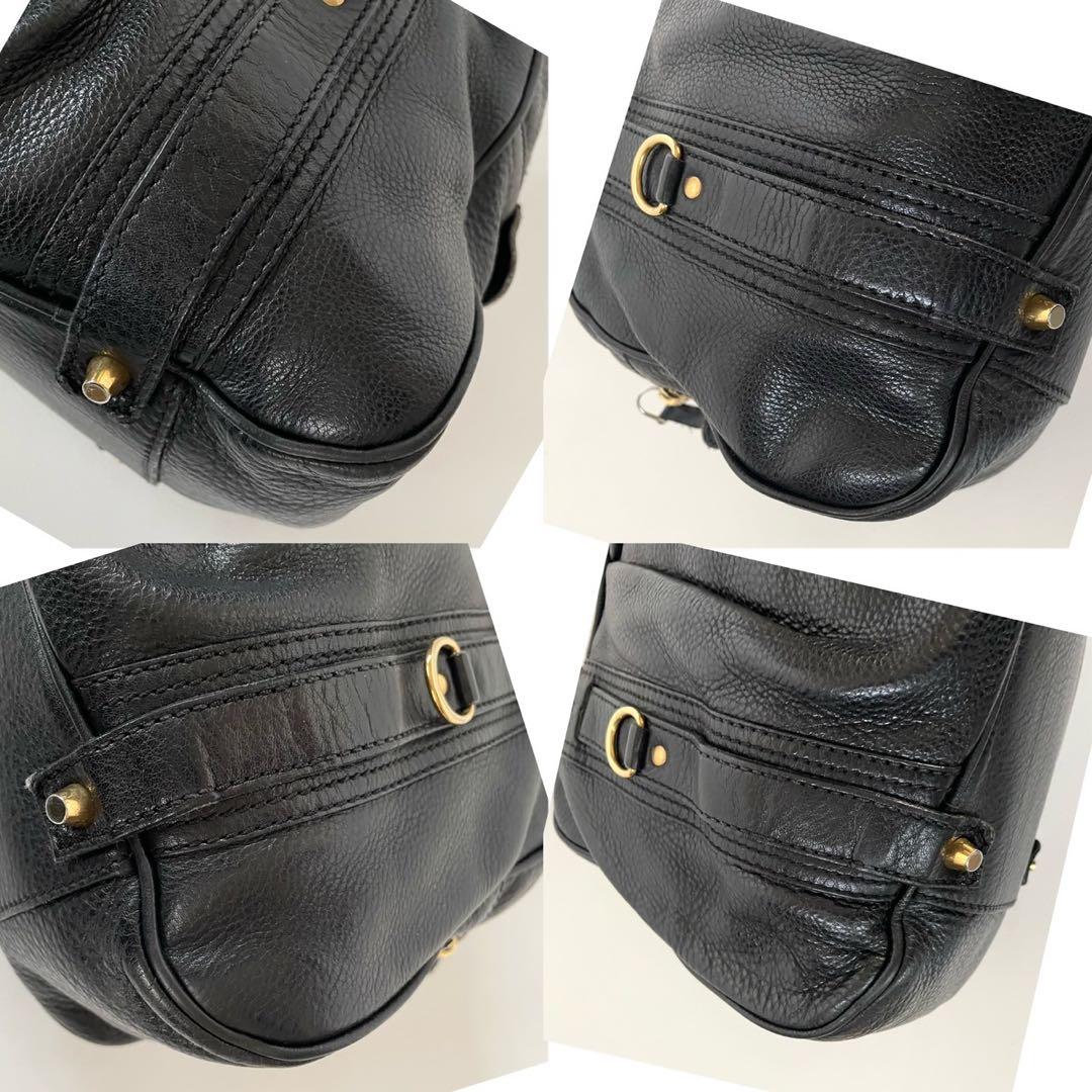 バーバリー ハンドバッグ ブラックレザー メガチェック ホースロゴ ゴールド