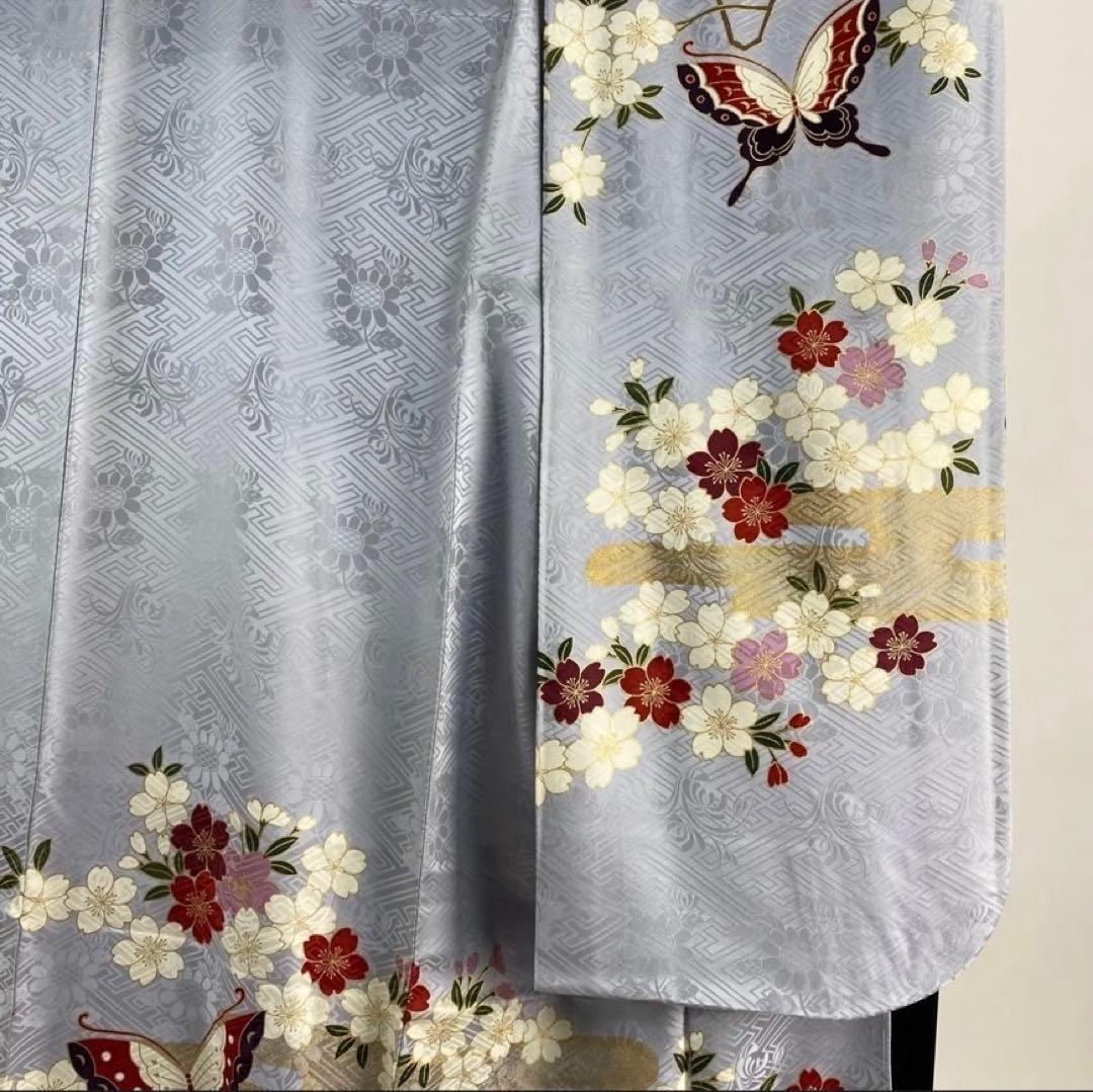 薄紫 水色 花柄 蝶模様 振袖 - メルカリ