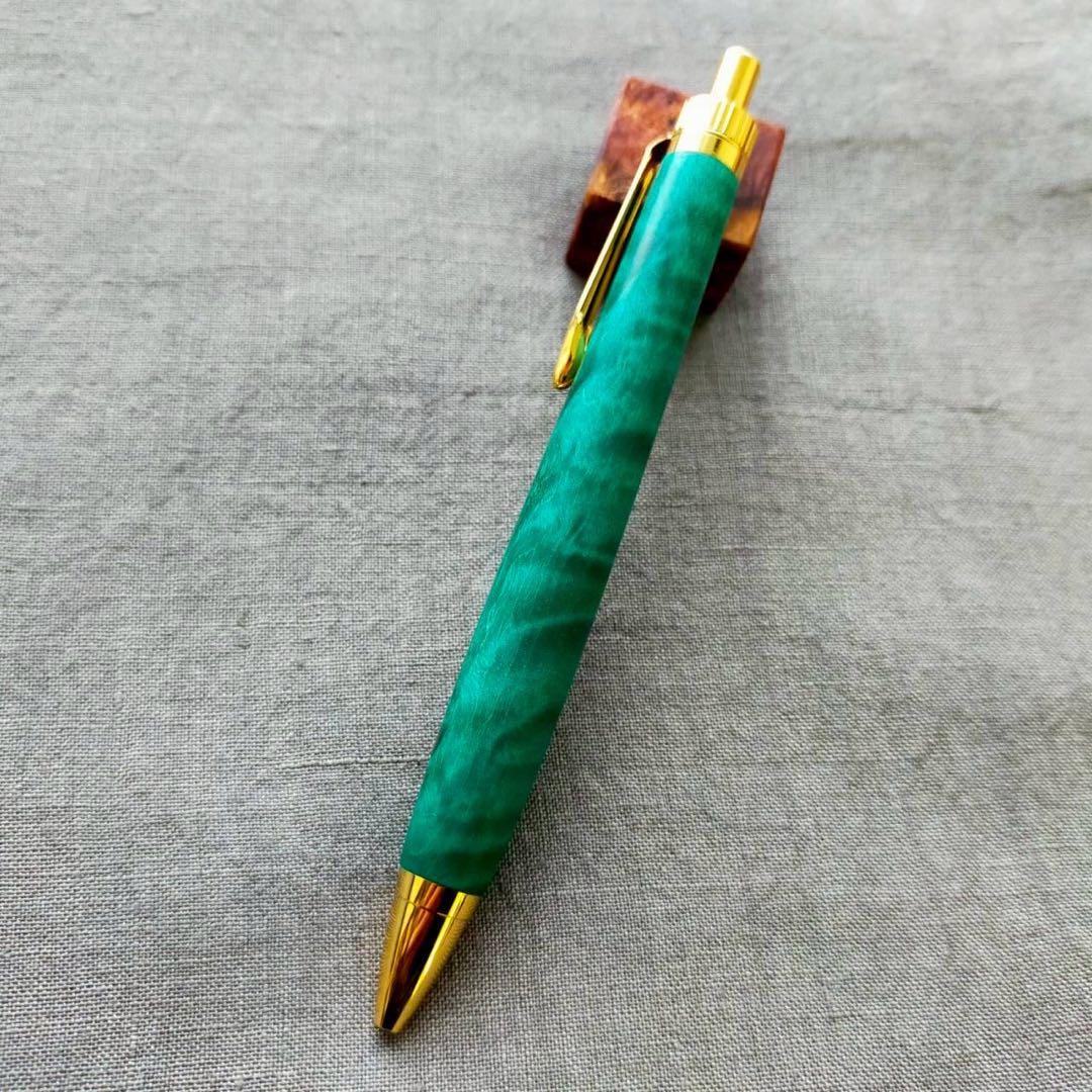 【翠】　スタビライズドウッド　ハンドメイド　木軸ボールペン　G2　ゴールド