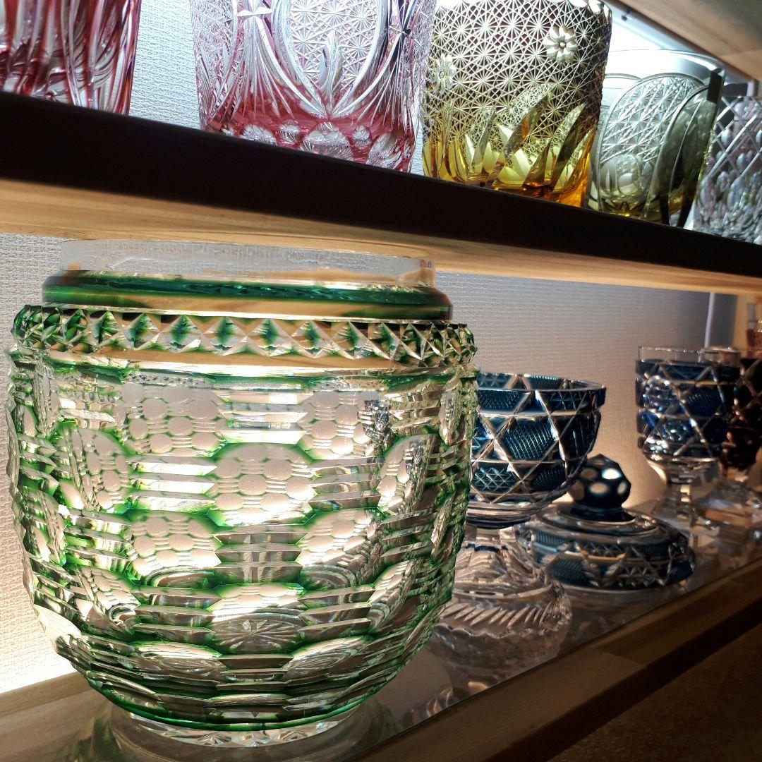 薩摩切子　松浦正行 大型作品　緑被切子　　″ 水指 ″【人気作家 入手困難作品】