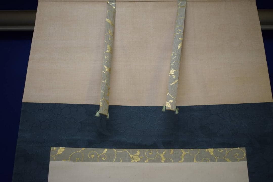 真作/古市金峨/双鶏図/絹表装/布袋屋掛軸HH-741