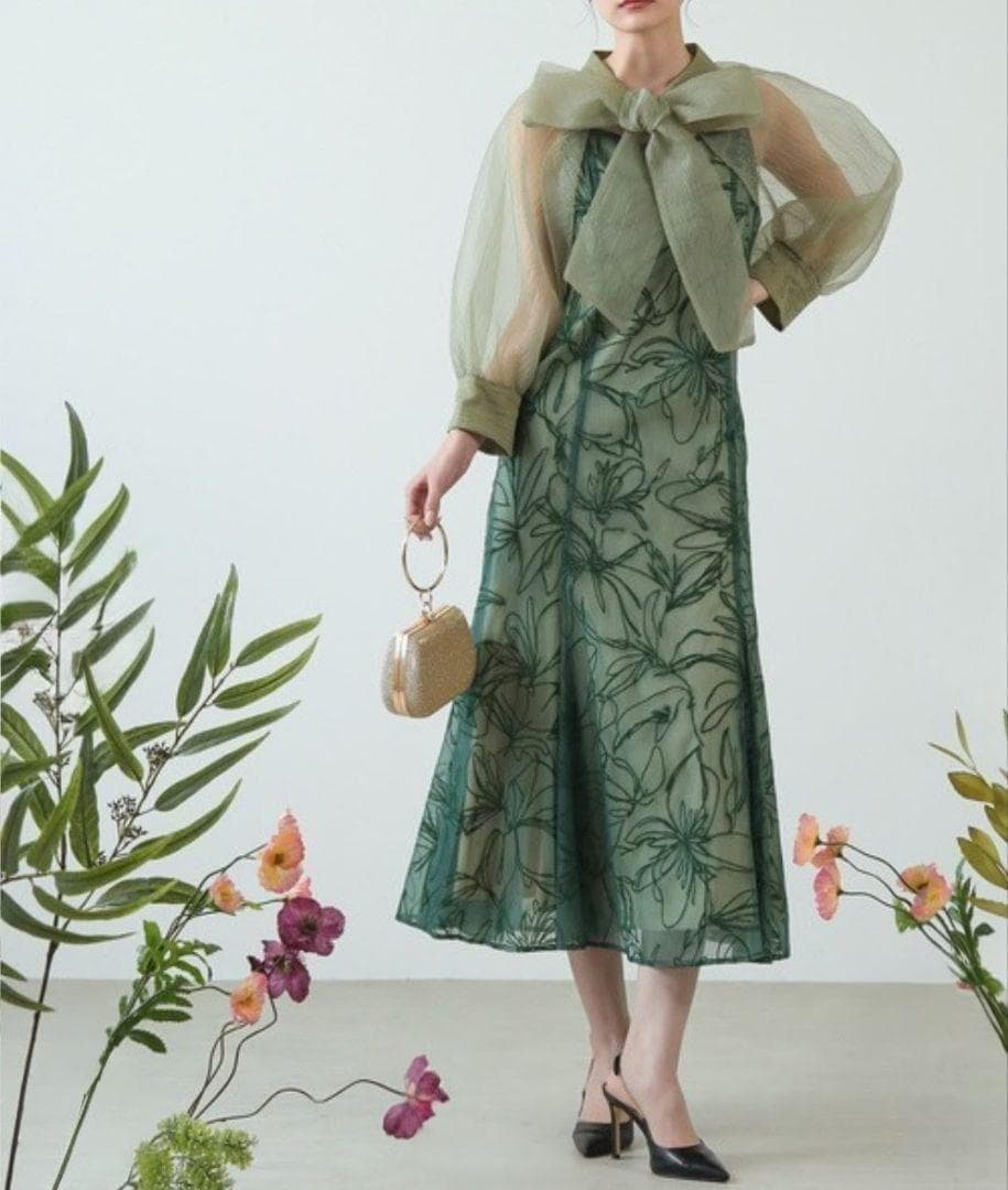 美品 カナ ボウタイ リボン ボレロ ワンピース L 結婚式 大きい ゆったり