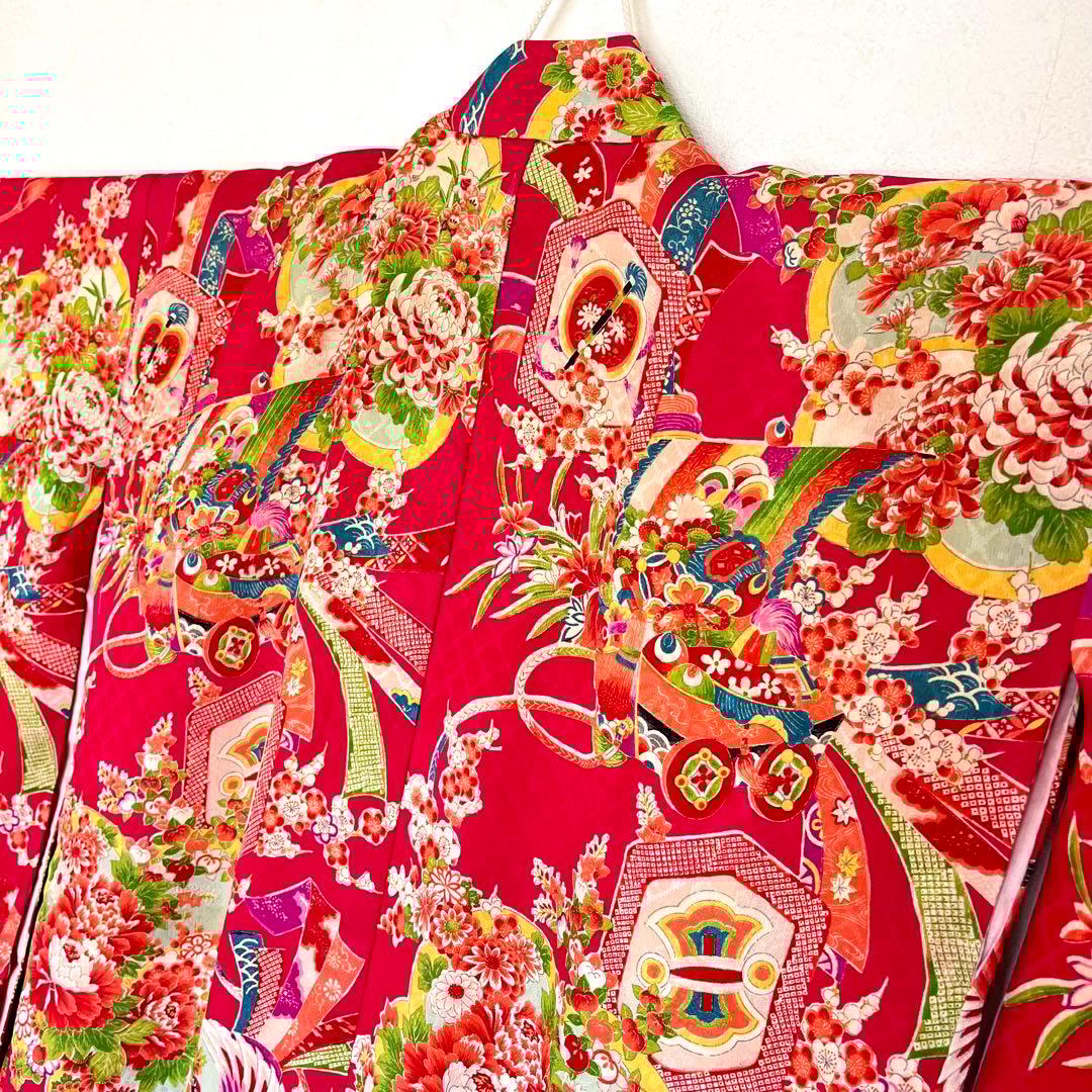正絹 アンティーク着物 レトロ着物 ☆宝船 鶴丸 おめでたいがいっぱい 七五三