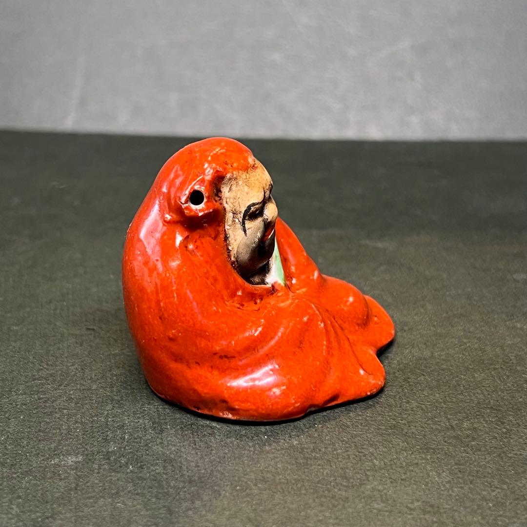 古道具庵々◎江戸後期〜明治期 古陶 達磨 水滴 赤釉 だるま 書