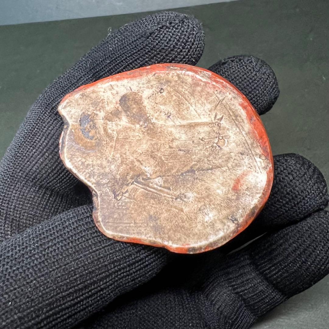 古道具庵々◎江戸後期〜明治期 古陶 達磨 水滴 赤釉 だるま 書