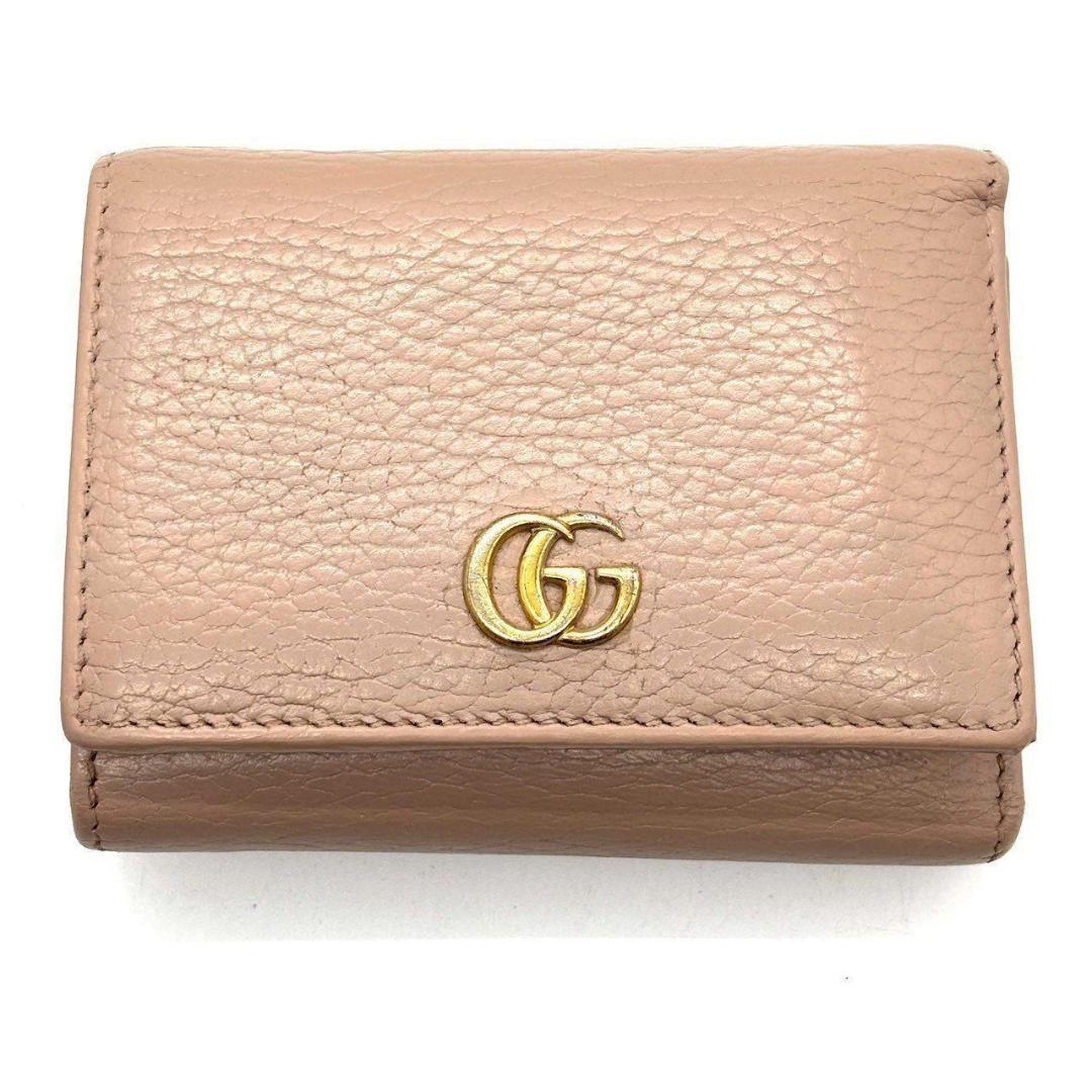 グッチ　GGマーモント 三つ折り財布 コンパクトウォレット　ピンクベージュ