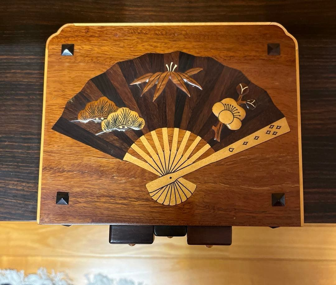 寄木箪笥 木象嵌 3段チェスト サイドボード 整理箪笥 寄木細工 鍵付き ①