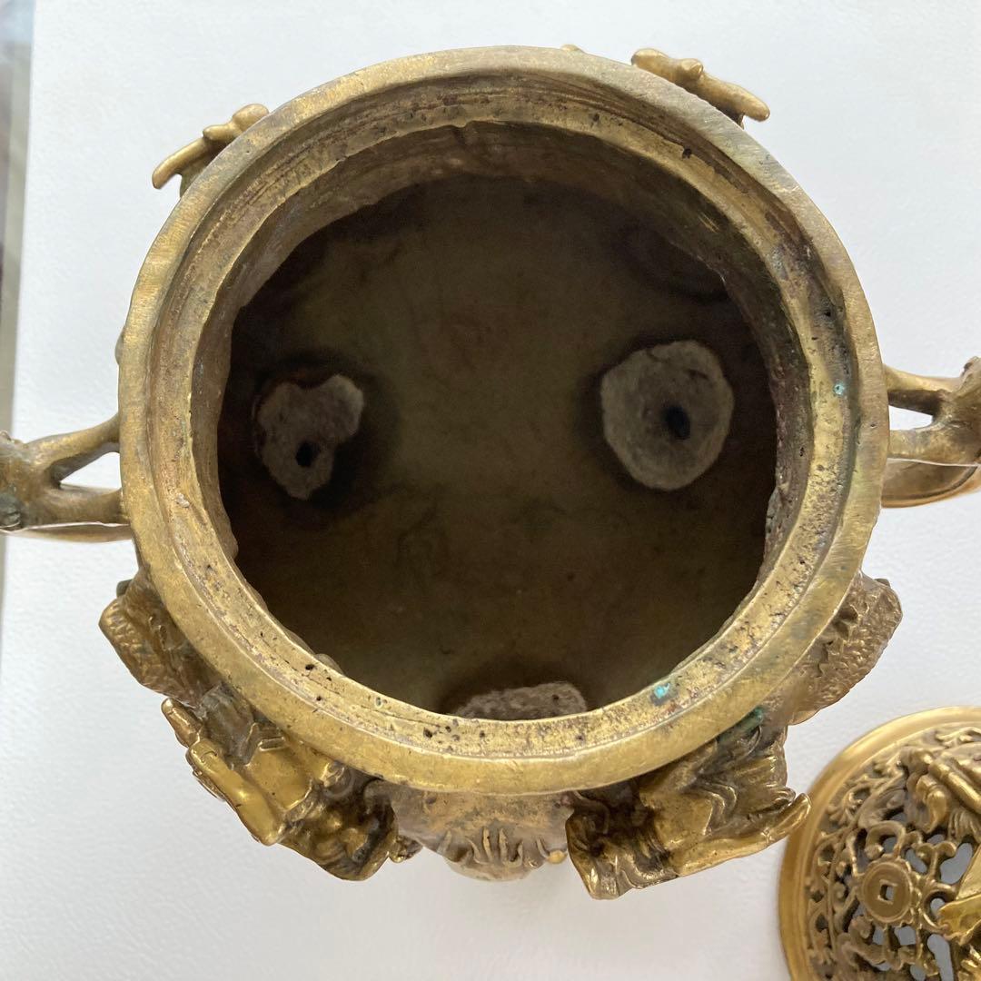 大明宣徳年鋳 香炉 銅製⁇ 真鍮⁇ 獅子 龍 工芸品 美術 大型 置物 レトロ
