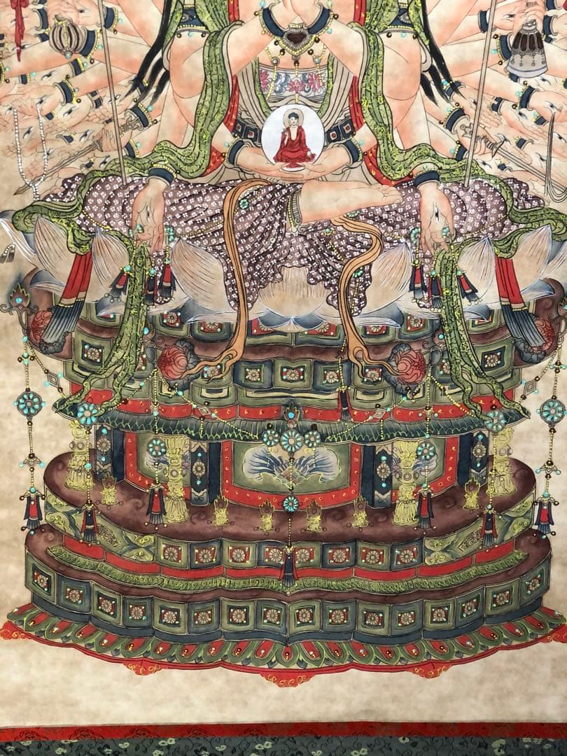 大雁塔 大慈恩寺住職手描き 千手観音菩薩 掛軸 大雁塔 大慈恩寺住職