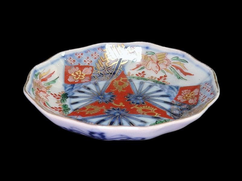 大聖寺伊万里 金襴手 桐に鳳凰 石畳紋の図 豆皿 E027AS-CTt