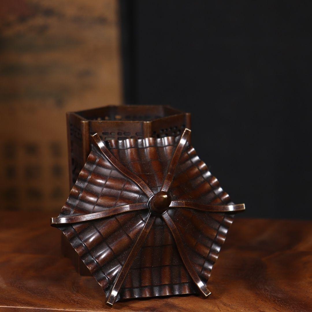 煎茶道具 間村自造 錫製 文字文 茶こぼし 約269g V R7017 日本茶道具