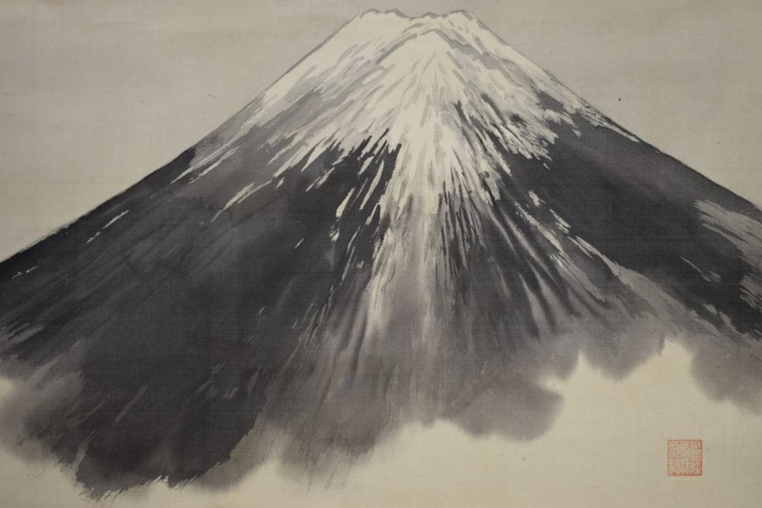 不詳/作者不詳/富士山図/市川寿海の桐極箱付/大幅/布袋屋掛軸