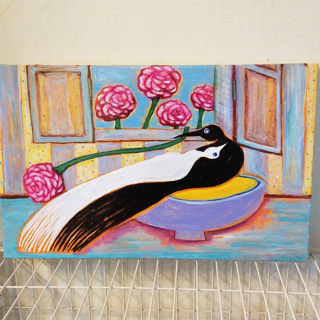油絵　専用　バラを捧げる鳥 　横53.3cm 油絵 専用 バラを捧げる鳥 横53.3cm 油絵 専用 バラを捧げる鳥 横53.3