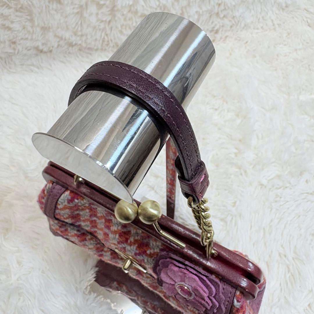 コーチ 8F45 がま口ポーチ ミニバッグ パーティーバッグ ツイード スエード