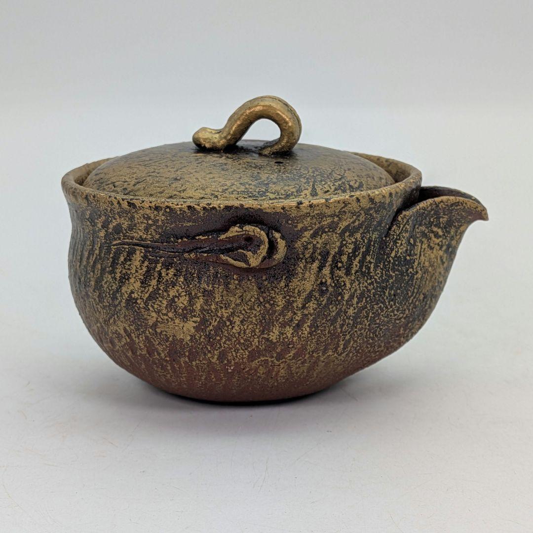 鈴木篤夫 備前焼 金彩備前宝瓶 四方桟共箱共布栞 手造り宝瓶